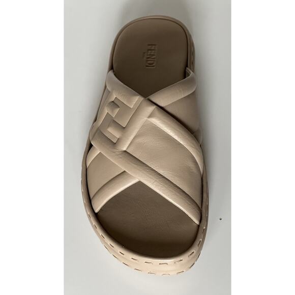 NIB $895 Fendi Men\'s FF Calf Leather Slide Sandals Beige 9 US/8 UK 7X1501 IT main image 5